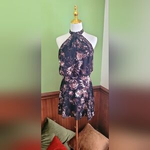 Free People Strapless Dress in Black and Gold Floral